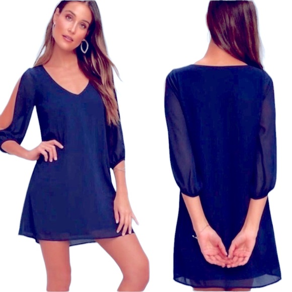 NWT Lulus/Lulu’s Shifting Dears Navy Long Sleeve Shift Dress Chiffon Shell Sz XS - Picture 16 of 16